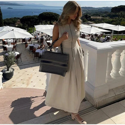Long Sleeveless Zip-up Maxi Dress
