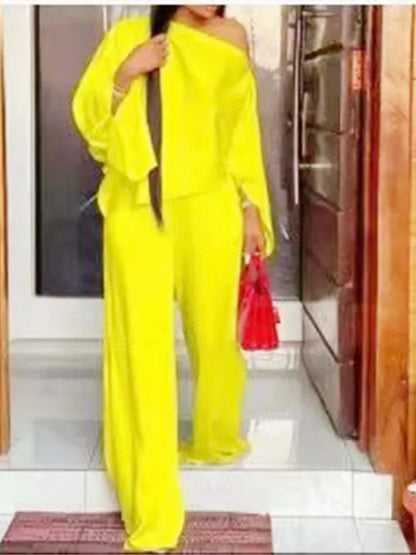 Diagonal Shoulder Wide Leg Trouser 2 piece Set