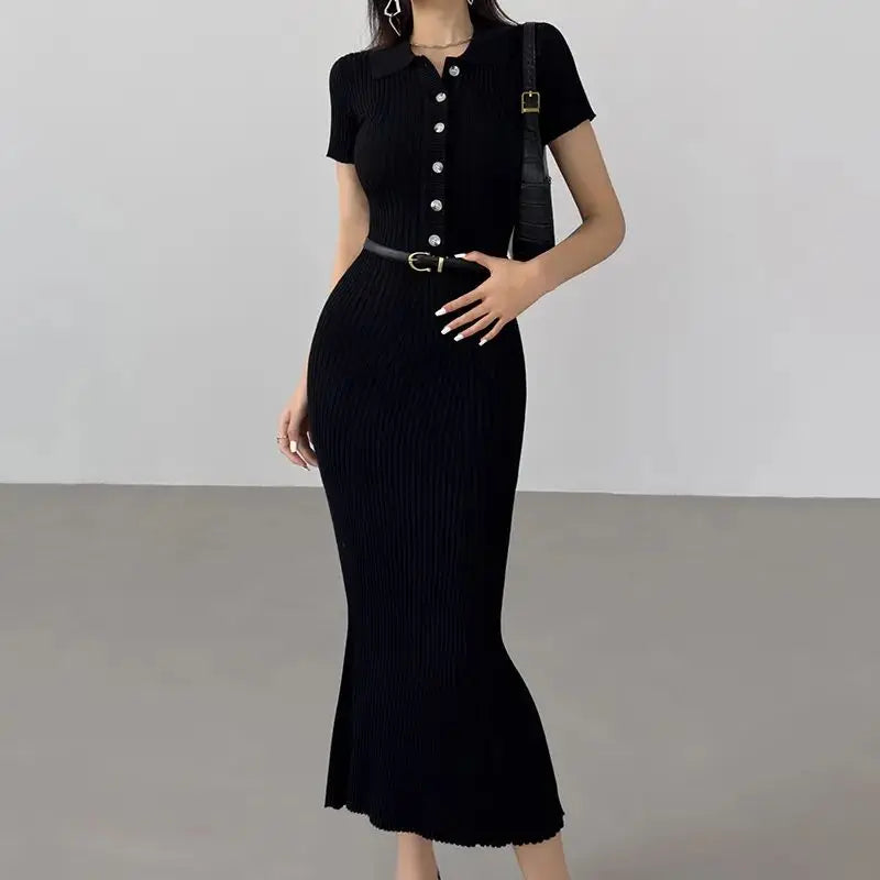 Long Knitted Button-up Mermaid Dress