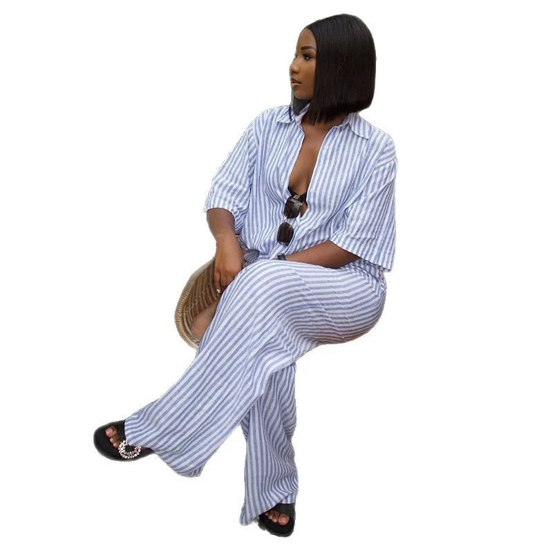Women's Striped Half Sleeve Two Piece Set