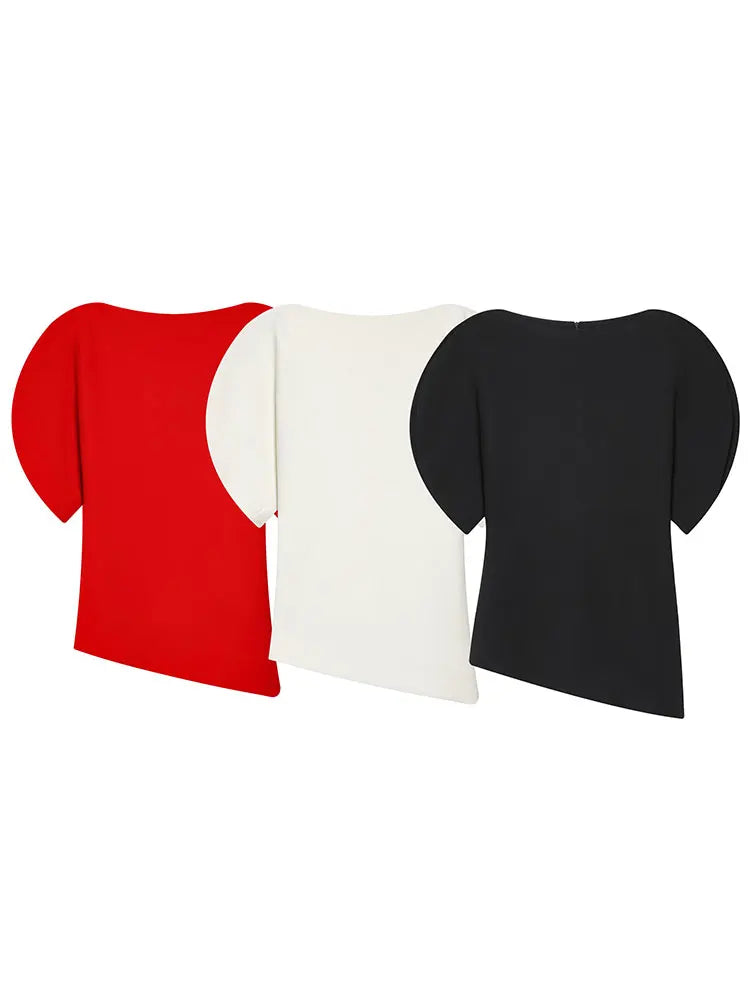 Elegant Asymmetrical Hem Solid Puff Sleeve Blouse