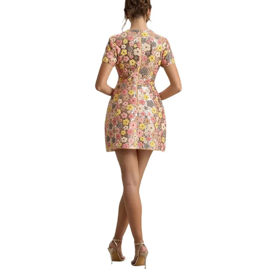 Elegant Floral Sequin Dress