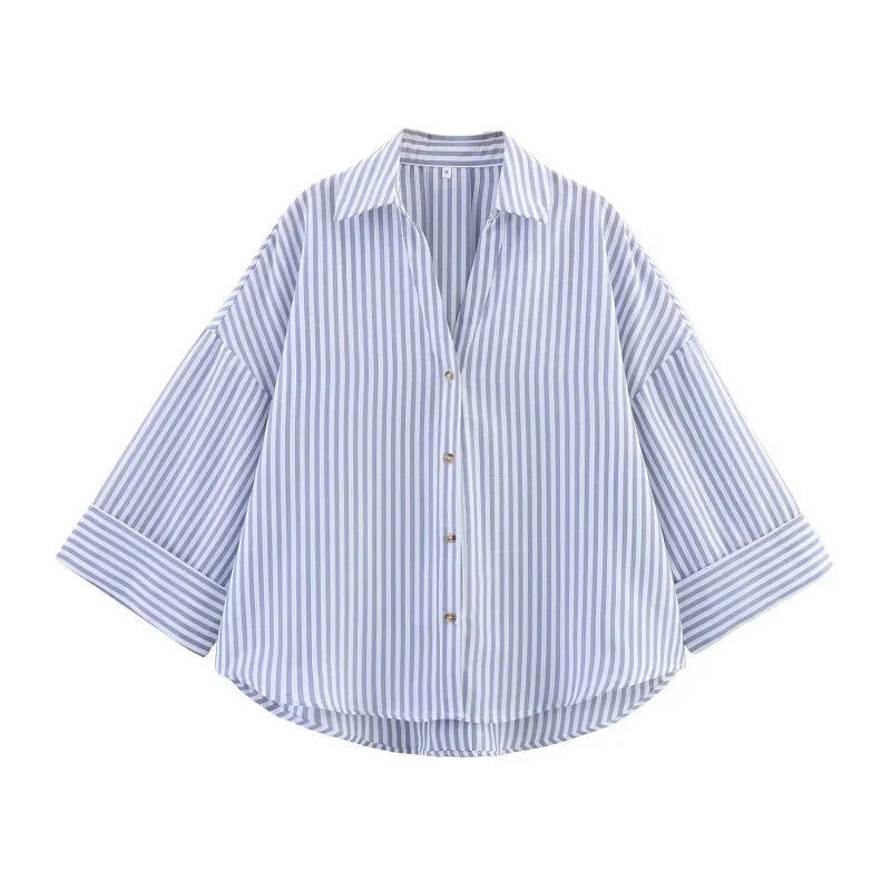 Women's Loose Casual Wide Sleeve Button up Blouse