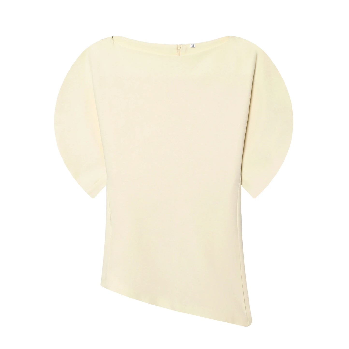Elegant Asymmetrical Hem Solid Puff Sleeve Blouse