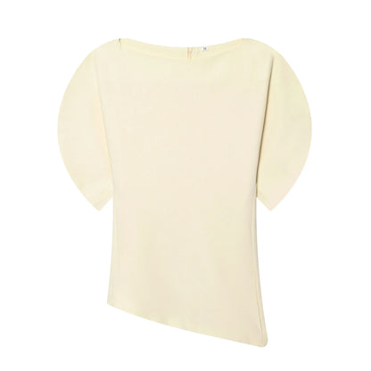 Elegant Asymmetrical Hem Solid Puff Sleeve Blouse