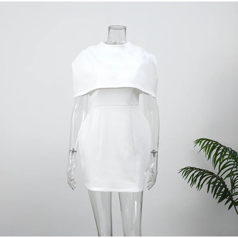 Elegant Solid Shawl Waist Cinching Dress