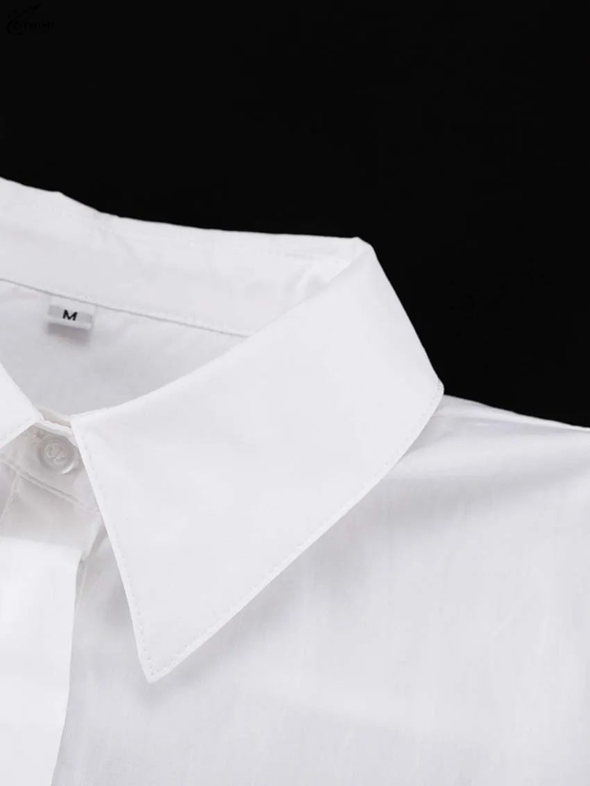 White Turn-Down Collar Half Sleeve Button Dress