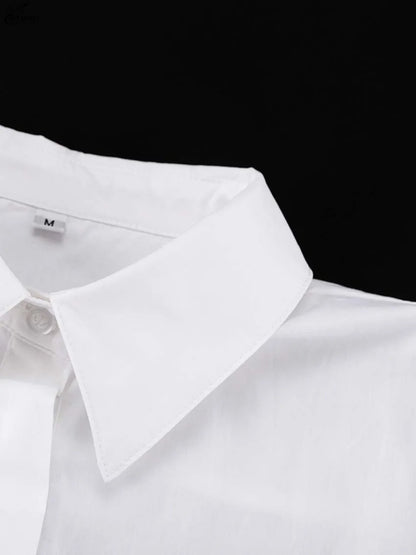 White Turn-Down Collar Half Sleeve Button Dress