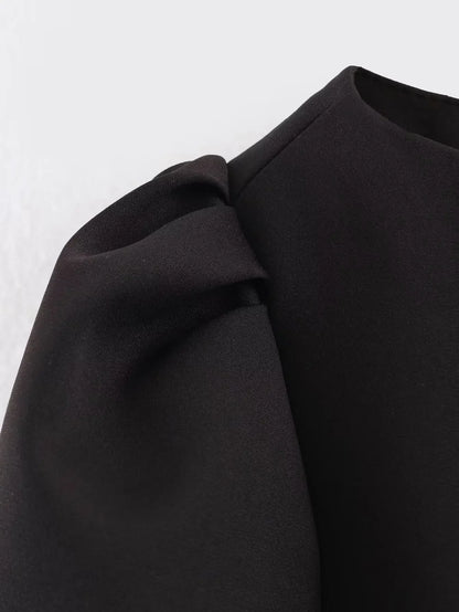 Elegant Solid Color Puff Sleeve Dress