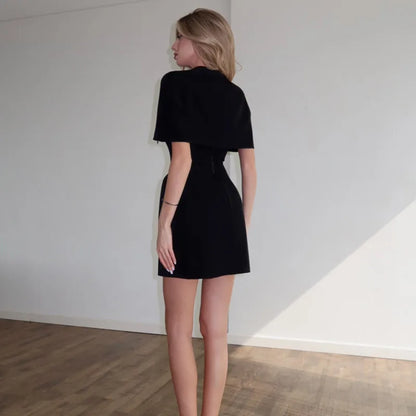 Elegant Solid Shawl Waist Cinching Dress