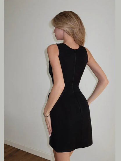 Elegant Solid Shawl Waist Cinching Dress