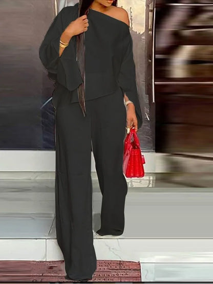 Diagonal Shoulder Wide Leg Trouser 2 piece Set