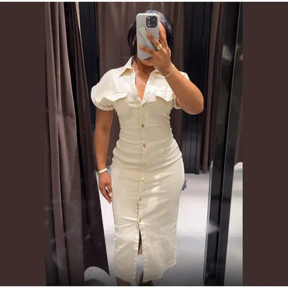 White Sleeveless Collared Denim Maxi Dress