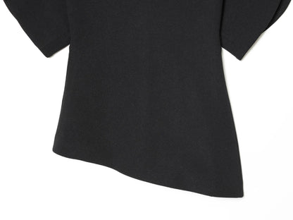 Elegant Asymmetrical Hem Solid Puff Sleeve Blouse