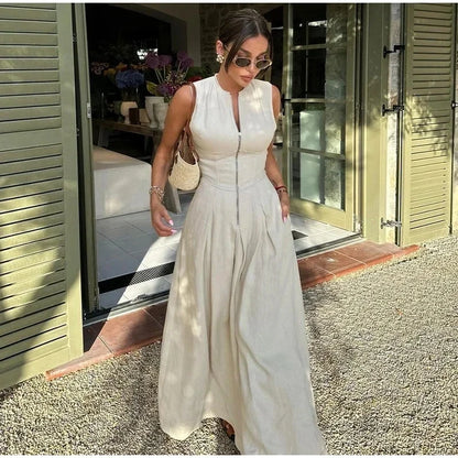 Long Sleeveless Zip-up Maxi Dress