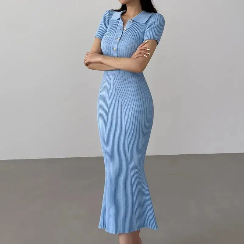 Long Knitted Button-up Mermaid Dress