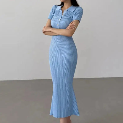 Long Knitted Button-up Mermaid Dress