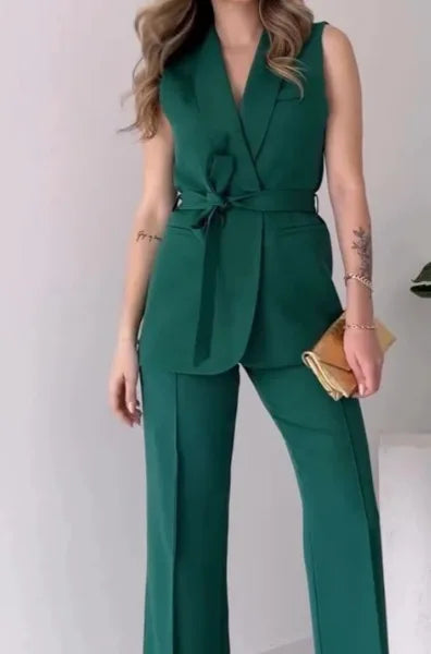 Sleeveless Blazer Trousers 2-piece Set