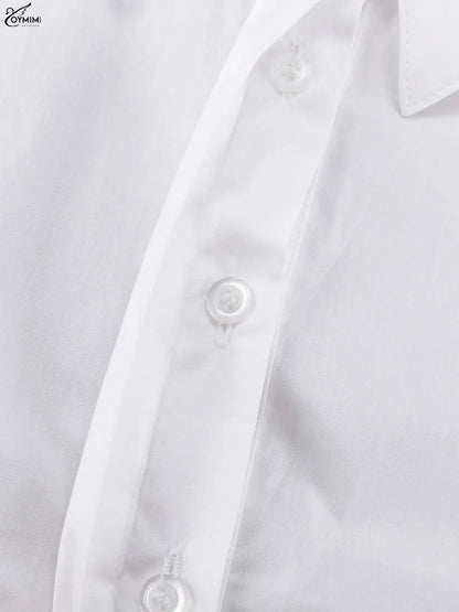 White Turn-Down Collar Half Sleeve Button Dress