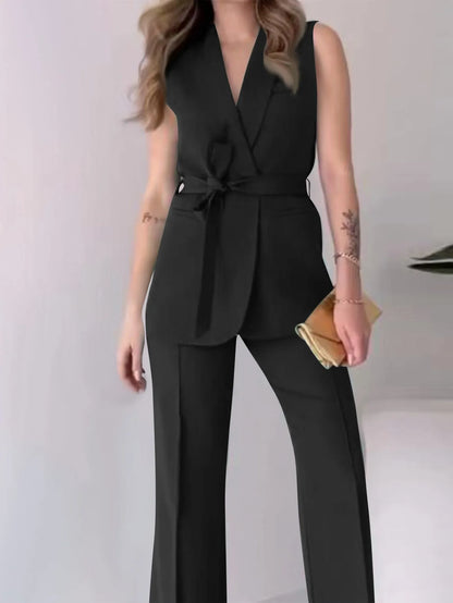 Sleeveless Blazer Trousers 2-piece Set