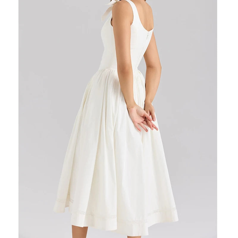 White Bow Strap Sleeveless Dress
