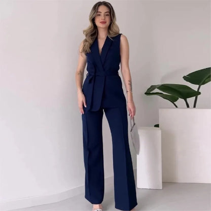 Sleeveless Blazer Trousers 2-piece Set