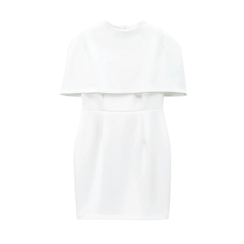 Elegant Solid Shawl Waist Cinching Dress