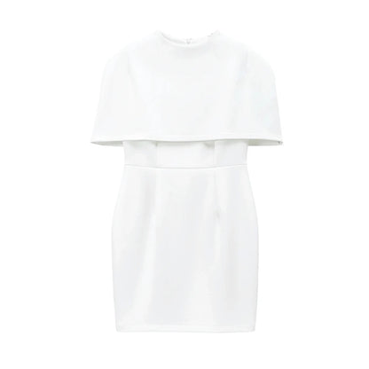 Elegant Solid Shawl Waist Cinching Dress
