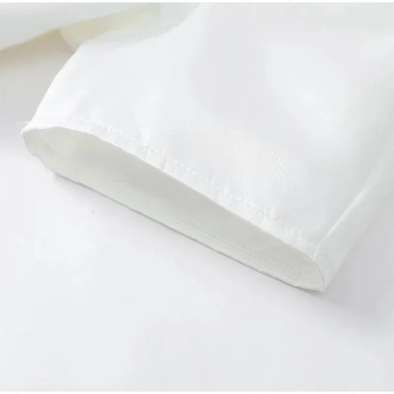 Satin Solid Round Neck Puffer Short Sleeve Button-up Blouse