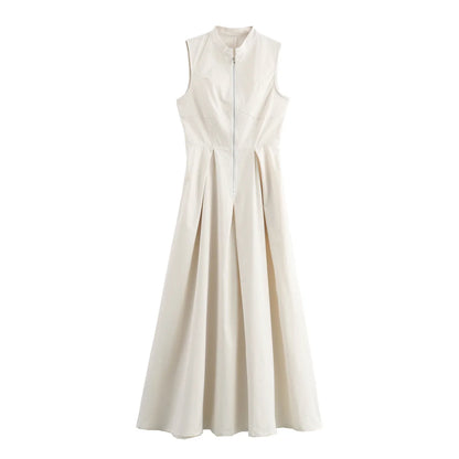 Long Sleeveless Zip-up Maxi Dress