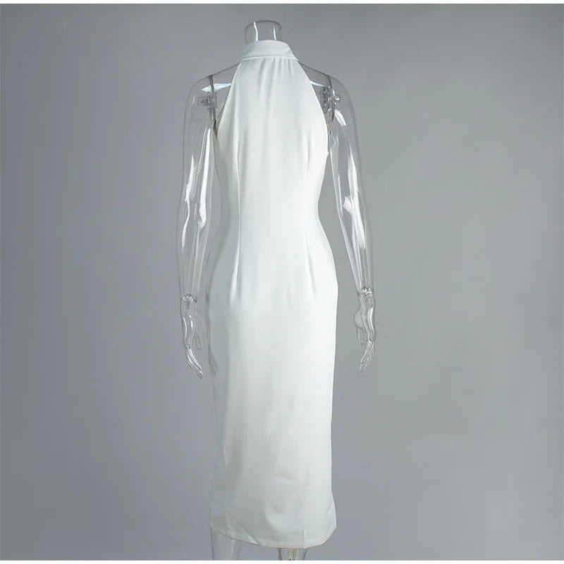 White Sleeveless Collared Denim Maxi Dress