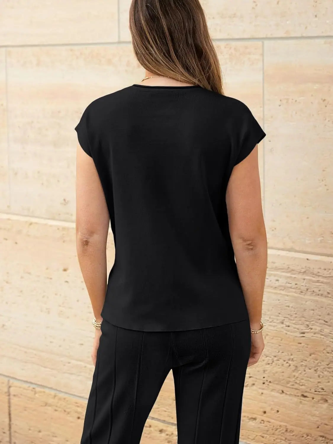 Knitted Two Piece Sleeveless Round Neck Top with High Wasted Wide Leg Pants