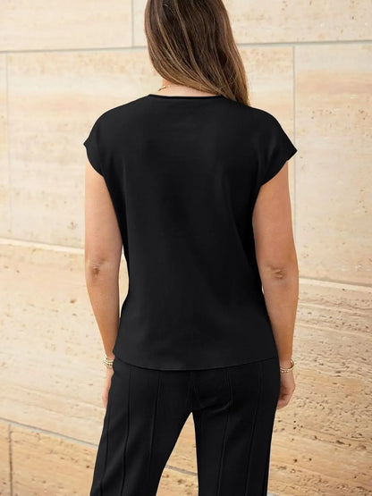 Knitted Two Piece Sleeveless Round Neck Top with High Wasted Wide Leg Pants