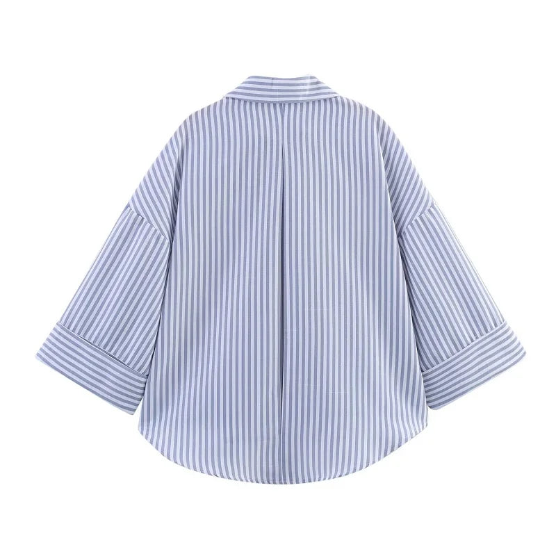 Women's Loose Casual Wide Sleeve Button up Blouse