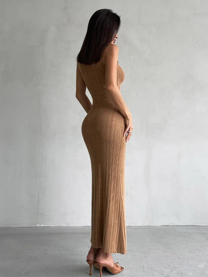 Sleeveless Ribbed Knit Turtleneck Maxi Dress