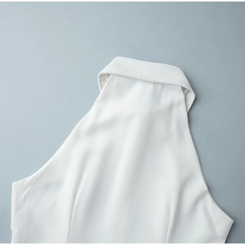 White Sleeveless Collared Denim Maxi Dress