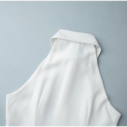 White Sleeveless Collared Denim Maxi Dress
