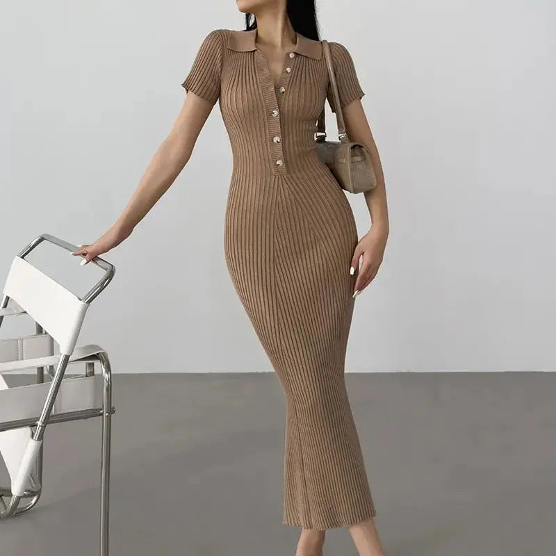 Long Knitted Button-up Mermaid Dress
