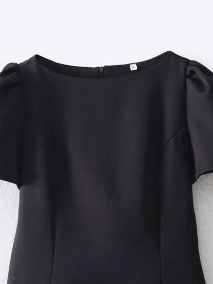 Elegant Solid Color Puff Sleeve Dress